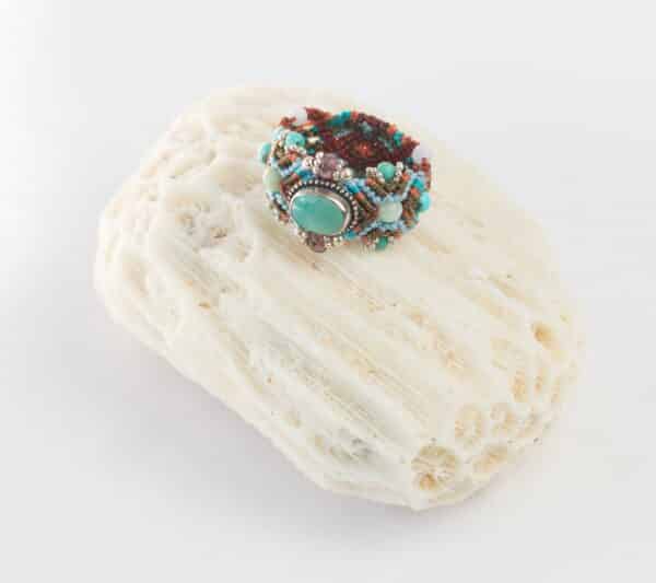 Bague macramé turquoise/améthyste