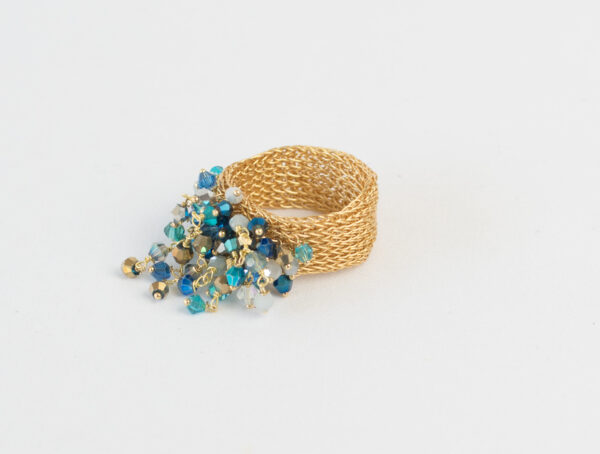 Bague Costa or et perles de Swarovski bleues