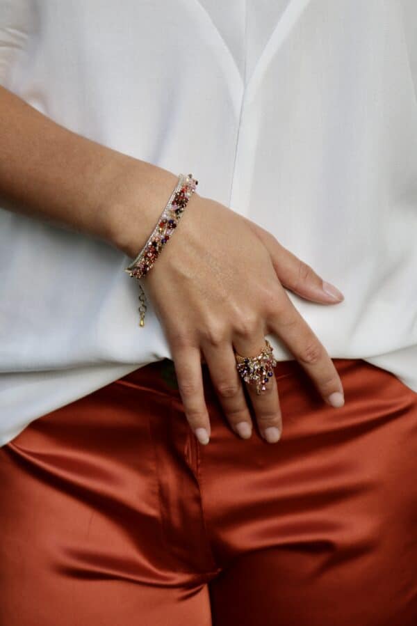 Bracelet plaqué argent et perles de Swarovski rose