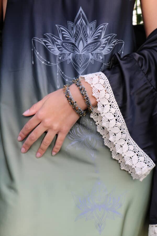 Bracelet double en acier et perles de Swarovski noires